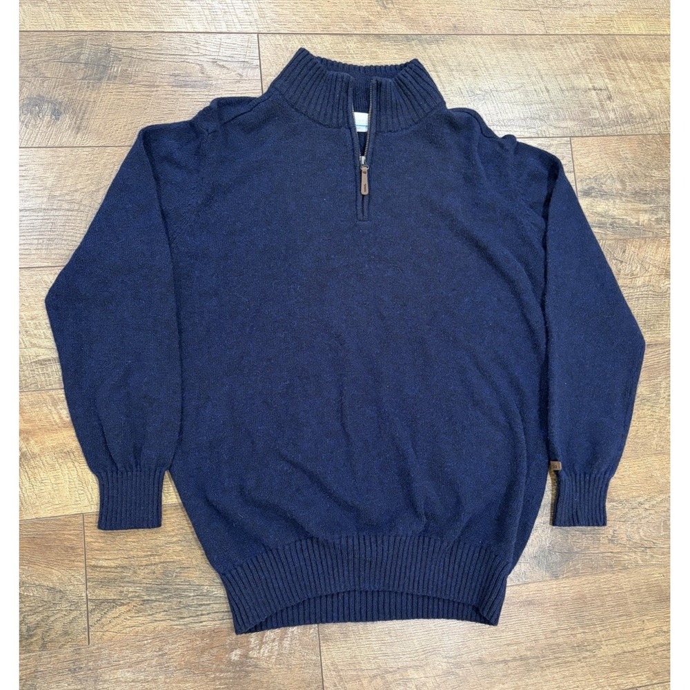 Columbia 1/4 Zip Wool Sweater Navy Blue Heather XL Pullover